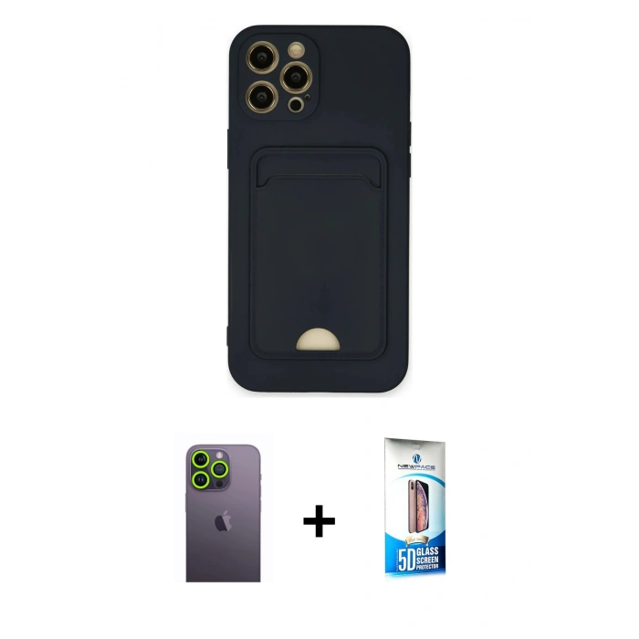MARSİLYAN™- iPhone 12 Pro Max Kılıf Vadi Çizgi Prime - Siyah 5D Eko Cam Ekran Koruyucu + Neon Fosforlu Kamera Lens - YL