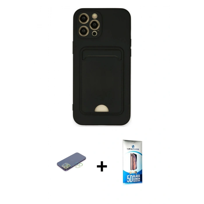 MARSİLYAN™- iPhone 12 Pro Max Kılıf Vadi Çizgi Prime - Siyah 5D Eko Cam Ekran Koruyucu + Renkli Kamera Lens Koruma Cam - YL