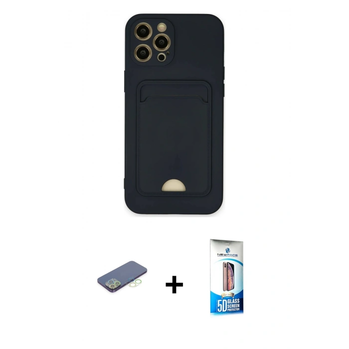 MARSİLYAN™- iPhone 12 Pro Max Kılıf Vadi Çizgi Prime - Siyah 5D Eko Cam Ekran Koruyucu + Renkli Kamera Lens Koruma Cam - YL