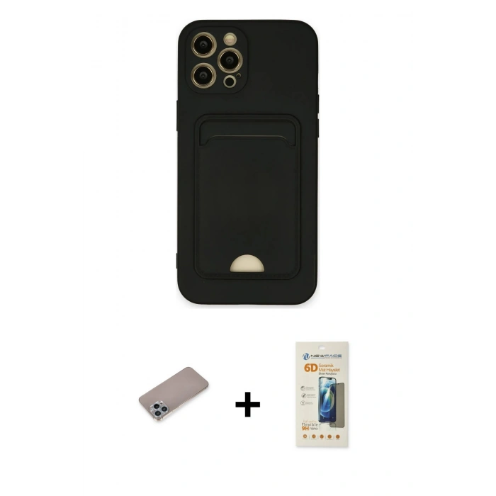MARSİLYAN™- iPhone 12 Pro Max Kılıf Vadi Çizgi Prime - Siyah 6D Mat Seramik Hayalet Nano Ekran Koruyucu + Shine Kamera Lens Koruma Cam - SABE