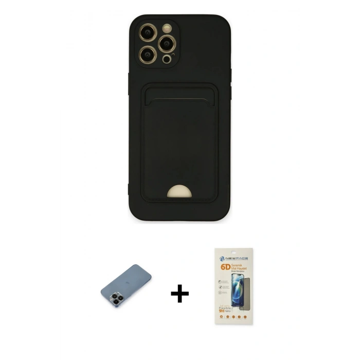 MARSİLYAN™- iPhone 12 Pro Max Kılıf Vadi Çizgi Prime - Siyah 6D Mat Seramik Hayalet Nano Ekran Koruyucu + Shine Kamera Lens Koruma Cam - SH