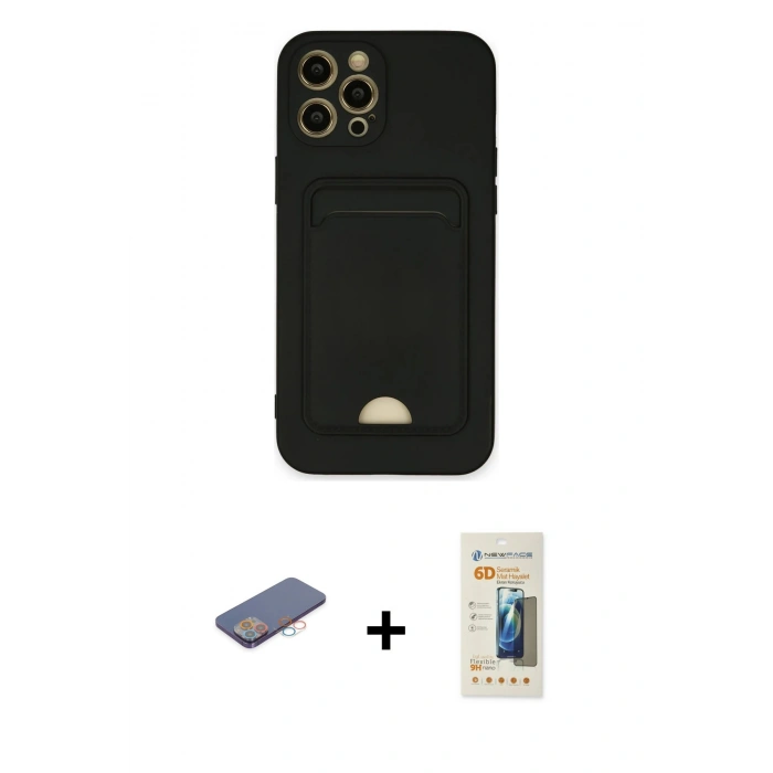 MARSİLYAN™- iPhone 12 Pro Max Kılıf Vadi Çizgi Prime - Siyah 6D Mat Seramik Hayalet Nano Ekran Koruyucu + Renkli Kamera Lens Koruma Cam - PE
