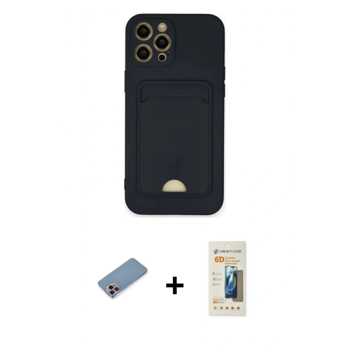 MARSİLYAN™- iPhone 12 Pro Max Kılıf Vadi Çizgi Prime - Siyah 6D Mat Seramik Hayalet Nano Ekran Koruyucu + Pembe Shine Kamera Lens Koruma Cam