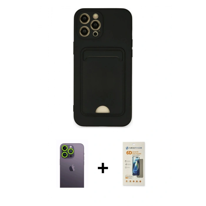 MARSİLYAN™- iPhone 12 Pro Max Kılıf Vadi Çizgi Prime - Siyah 6D Mat Seramik Hayalet Nano Ekran Koruyucu + Yeşil Neon Fosforlu Kamera Lens