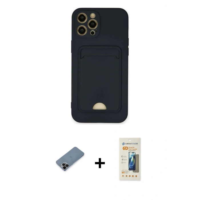 MARSİLYAN™- iPhone 12 Pro Max Kılıf Vadi Çizgi Prime - Siyah 6D Mat Seramik Hayalet Nano Ekran Koruyucu + Shine Kamera Lens Koruma Cam - SH