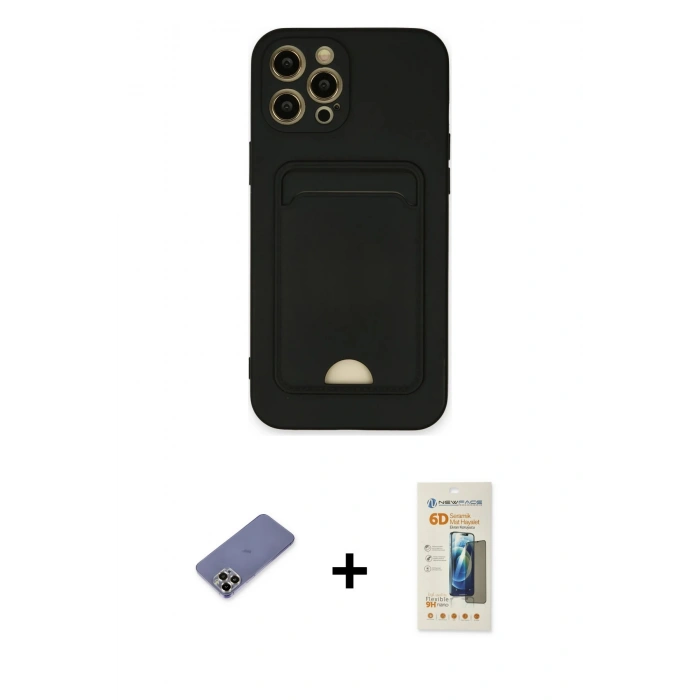 MARSİLYAN™- iPhone 12 Pro Max Kılıf Vadi Çizgi Prime - Siyah 6D Mat Seramik Hayalet Nano Ekran Koruyucu + Metal Kamera Lens Koruma Cam - GD