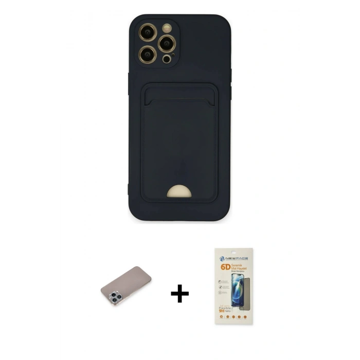 MARSİLYAN™- iPhone 12 Pro Max Kılıf Vadi Çizgi Prime - Siyah 6D Mat Seramik Hayalet Nano Ekran Koruyucu + Shine Kamera Lens Koruma Cam - SABE