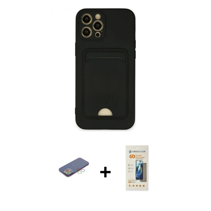 MARSİLYAN™- iPhone 12 Pro Max Kılıf Vadi Çizgi Prime - Siyah 6D Mat Seramik Hayalet Nano Ekran Koruyucu + Renkli Kamera Lens Koruma Cam - MI