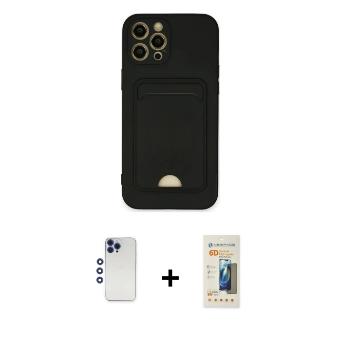 MARSİLYAN™- iPhone 12 Pro Max Kılıf Vadi Çizgi Prime - Siyah 6D Mat Seramik Hayalet Nano Ekran Koruyucu + Shine Kamera Lens - LT