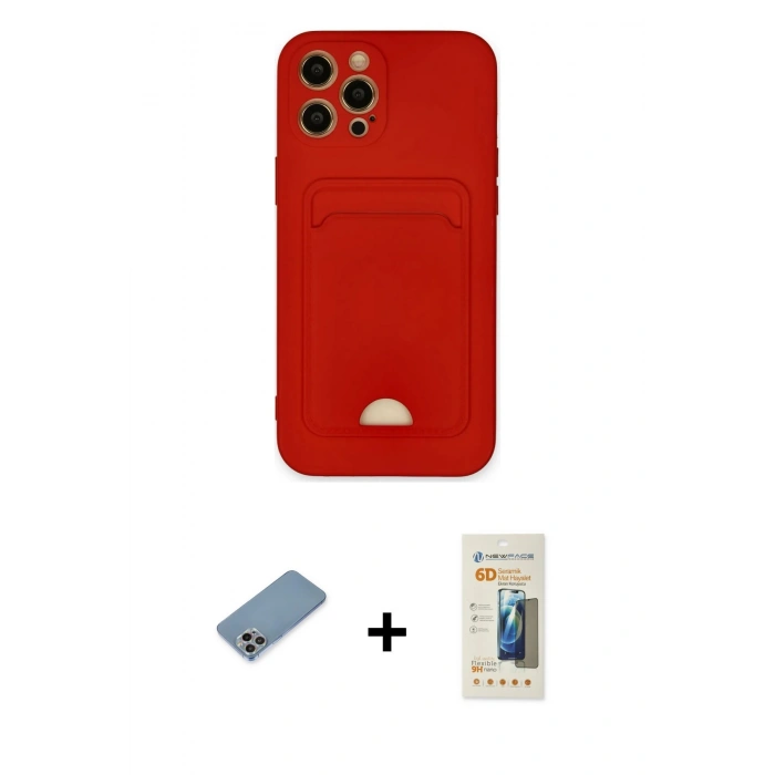 MARSİLYAN™- iPhone 12 Pro Max Kılıf Vadi Çizgi Prime - Siyah 6D Mat Seramik Hayalet Nano Ekran Koruyucu + Gökkuşağı Shine Kamera Lens Koruma Cam