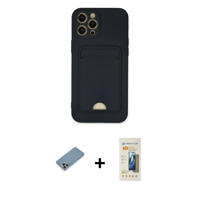 MARSİLYAN™- iPhone 12 Pro Max Kılıf Vadi Çizgi Prime - Siyah 6D Mat Seramik Hayalet Nano Ekran Koruyucu + Gökkuşağı Shine Kamera Lens Koruma Cam