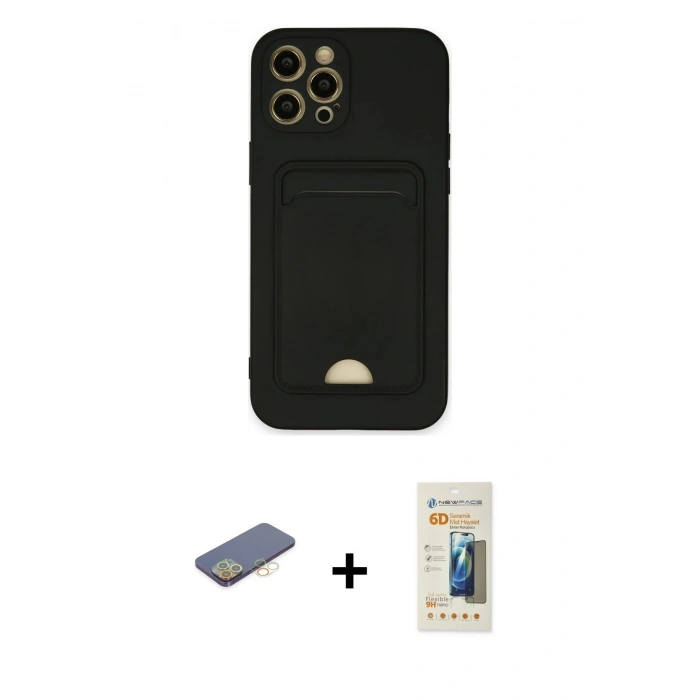 MARSİLYAN™- iPhone 12 Pro Max Kılıf Vadi Çizgi Prime - Siyah 6D Mat Seramik Hayalet Nano Ekran Koruyucu + Renkli Kamera Lens Koruma Cam - SI