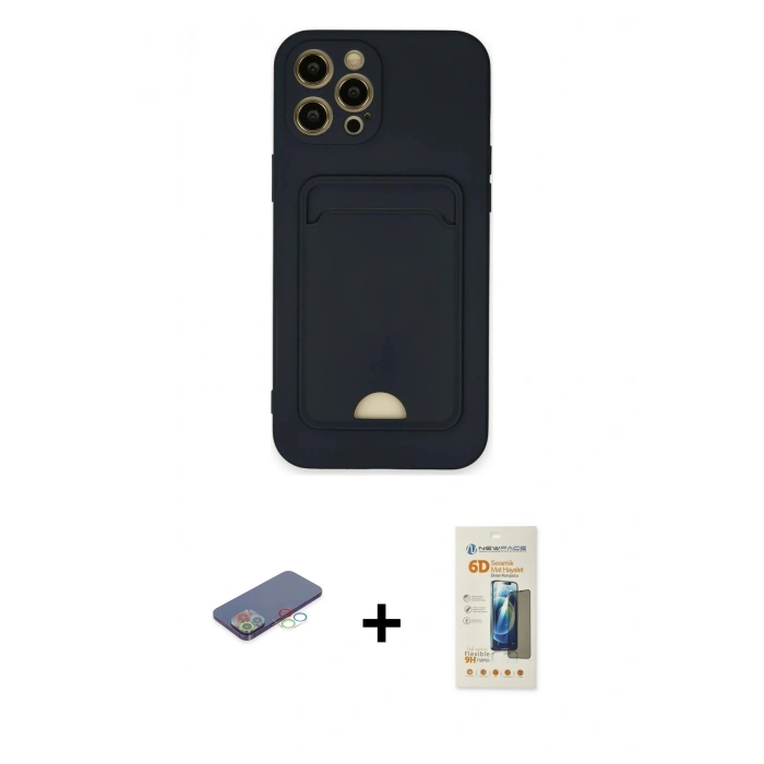 MARSİLYAN™- iPhone 12 Pro Max Kılıf Vadi Çizgi Prime - Siyah 6D Mat Seramik Hayalet Nano Ekran Koruyucu + Renkli Kamera Lens Koruma Cam - MI