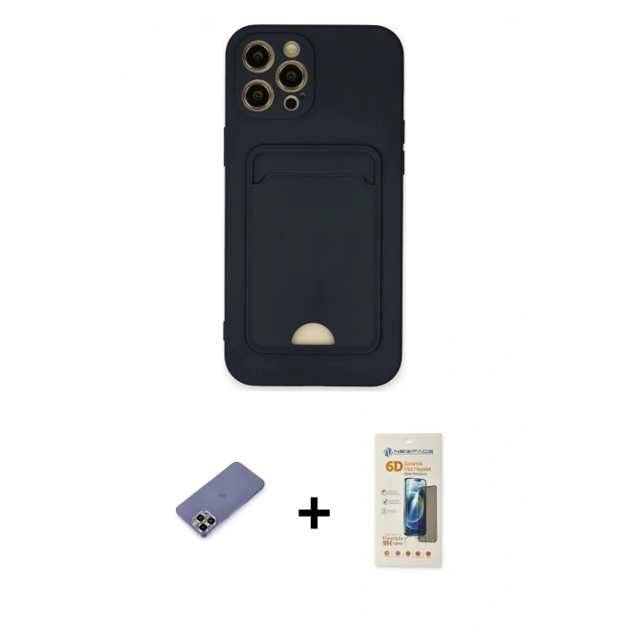 MARSİLYAN™- iPhone 12 Pro Max Kılıf Vadi Çizgi Prime - Siyah 6D Mat Seramik Hayalet Nano Ekran Koruyucu + Metal Kamera Lens Koruma Cam - GD