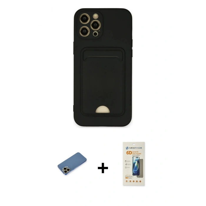 MARSİLYAN™- iPhone 12 Pro Max Kılıf Vadi Çizgi Prime - Siyah 6D Mat Seramik Hayalet Nano Ekran Koruyucu + Shine Kamera Lens Koruma Cam - GD