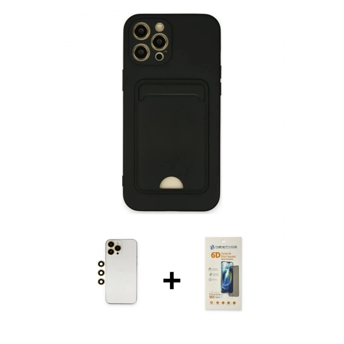 MARSİLYAN™- iPhone 12 Pro Max Kılıf Vadi Çizgi Prime - Siyah 6D Mat Seramik Hayalet Nano Ekran Koruyucu + Shine Kamera Lens - GD