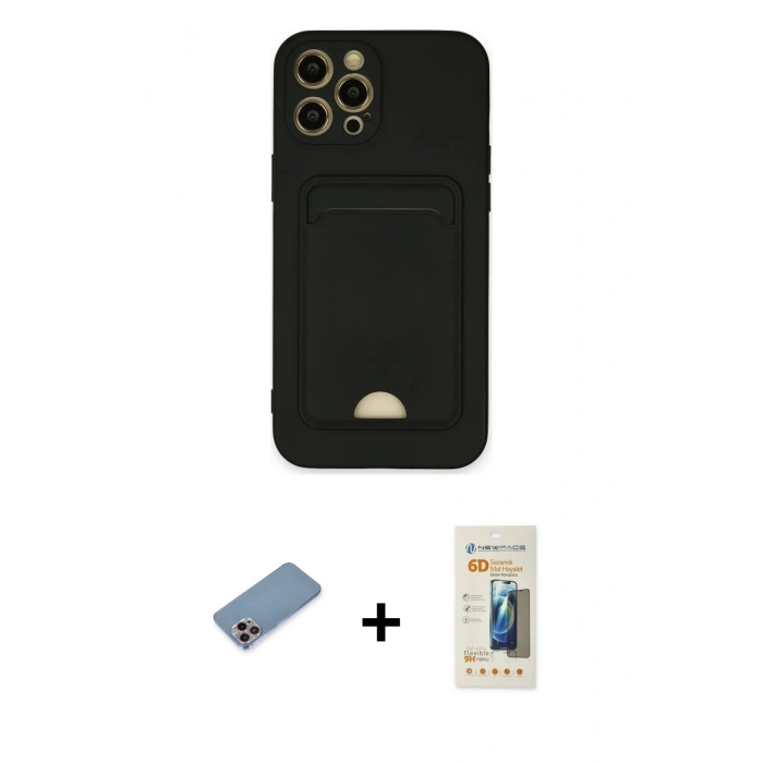 MARSİLYAN™- iPhone 12 Pro Max Kılıf Vadi Çizgi Prime - Siyah 6D Mat Seramik Hayalet Nano Ekran Koruyucu + Pembe Shine Kamera Lens Koruma Cam