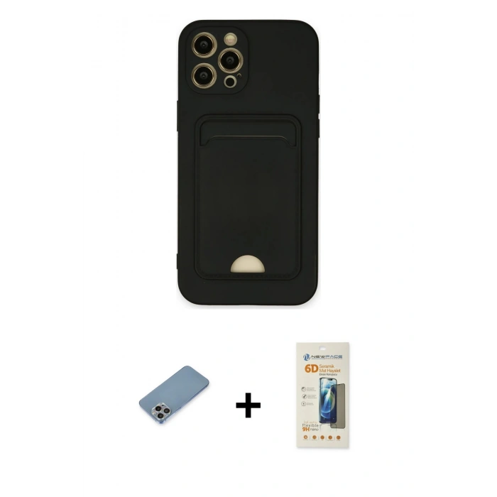 MARSİLYAN™- iPhone 12 Pro Max Kılıf Vadi Çizgi Prime - Siyah 6D Mat Seramik Hayalet Nano Ekran Koruyucu + Gökkuşağı Shine Kamera Lens Koruma Cam