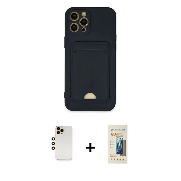 MARSİLYAN™- iPhone 12 Pro Max Kılıf Vadi Çizgi Prime - Siyah 6D Mat Seramik Hayalet Nano Ekran Koruyucu + Shine Kamera Lens - GD