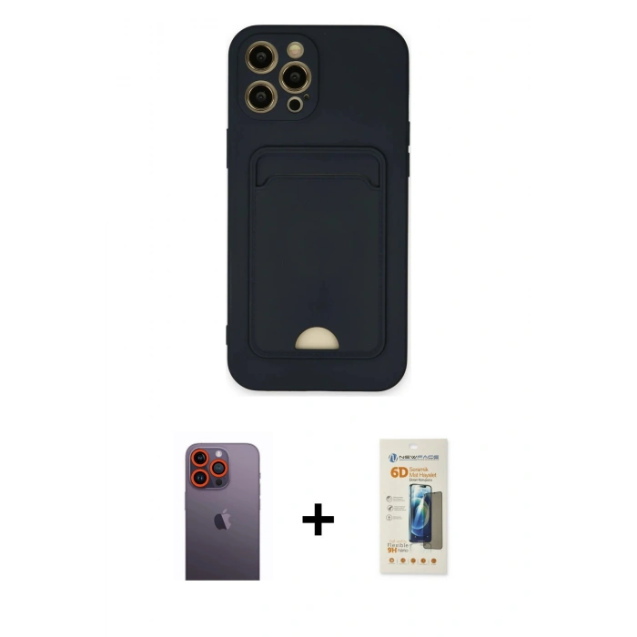 MARSİLYAN™- iPhone 12 Pro Max Kılıf Vadi Çizgi Prime - Siyah 6D Mat Seramik Hayalet Nano Ekran Koruyucu + Neon Fosforlu Kamera Lens - TU