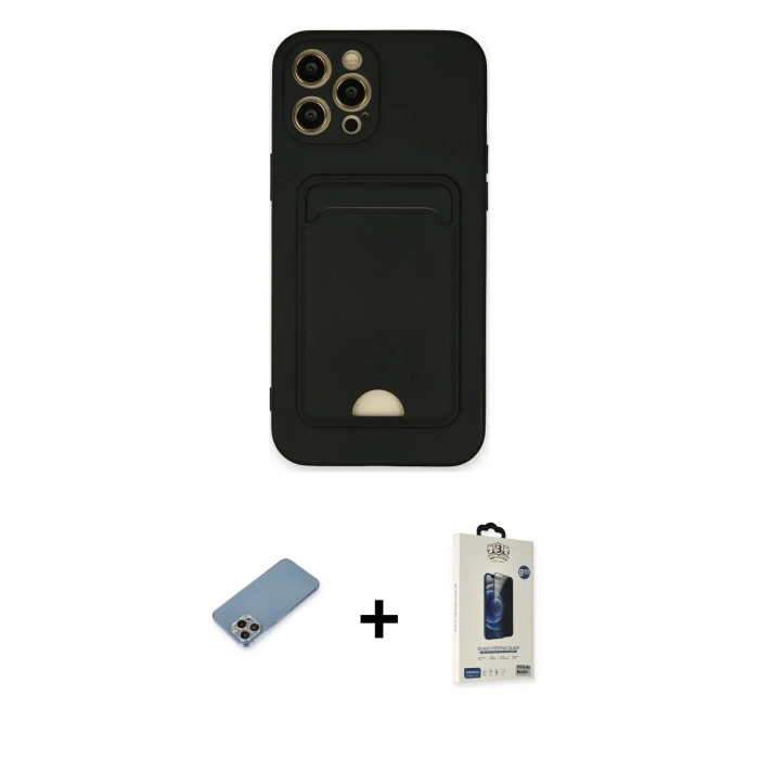 MARSİLYAN™- iPhone 12 Pro Max Kılıf Vadi Çizgi Prime - Siyah Bilvis Hayalet Cam Ekran Koruyucu + Shine Kamera Lens Koruma Cam - GI