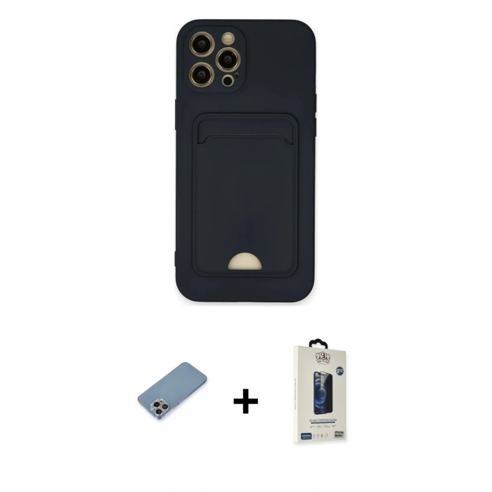 MARSİLYAN™- iPhone 12 Pro Max Kılıf Vadi Çizgi Prime - Siyah Bilvis Hayalet Cam Ekran Koruyucu + Shine Kamera Lens Koruma Cam - GI