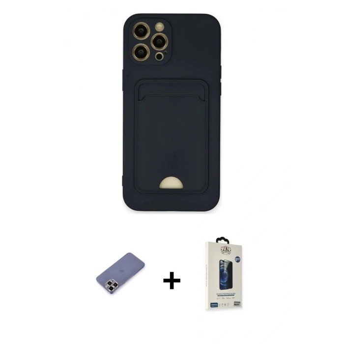 MARSİLYAN™- iPhone 12 Pro Max Kılıf Vadi Çizgi Prime - Siyah Bilvis Hayalet Cam Ekran Koruyucu + Metal Kamera Lens Koruma Cam - GD