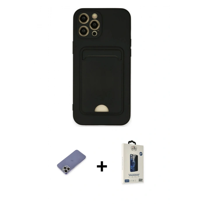 MARSİLYAN™- iPhone 12 Pro Max Kılıf Vadi Çizgi Prime - Siyah Bilvis Hayalet Cam Ekran Koruyucu + Metal Kamera Lens Koruma Cam - GD
