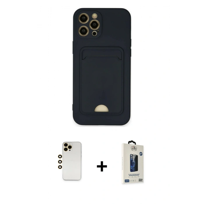 MARSİLYAN™- iPhone 12 Pro Max Kılıf Vadi Çizgi Prime - Siyah Bilvis Hayalet Cam Ekran Koruyucu + Shine Kamera Lens - GD