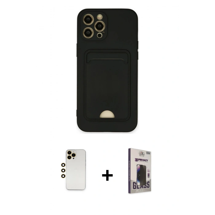 MARSİLYAN™- iPhone 12 Pro Max Kılıf Vadi Çizgi Prime - Siyah Bilvis Hayalet Cam Ekran Koruyucu + Shine Kamera Lens - GD