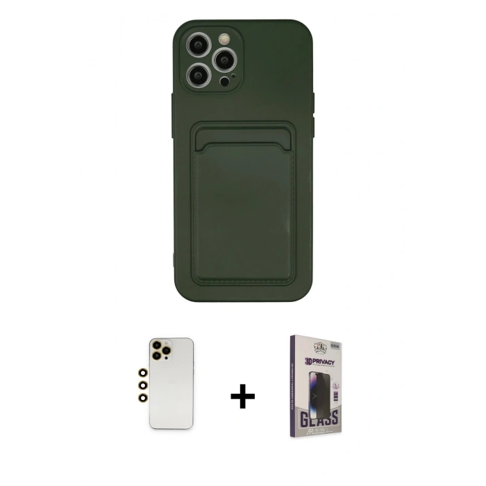 MARSİLYAN™- iPhone 12 Pro Max Kılıf Vadi Çizgi Prime - Siyah Bilvis Hayalet Cam Ekran Koruyucu + Shine Kamera Lens - GD
