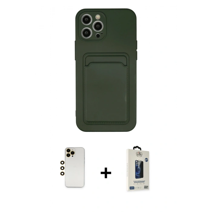 MARSİLYAN™- iPhone 12 Pro Max Kılıf Vadi Çizgi Prime - Siyah Bilvis Hayalet Cam Ekran Koruyucu + Shine Kamera Lens - GD