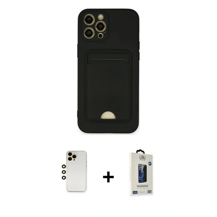 MARSİLYAN™- iPhone 12 Pro Max Kılıf Vadi Çizgi Prime - Siyah Bilvis Hayalet Cam Ekran Koruyucu + Shine Kamera Lens - GD