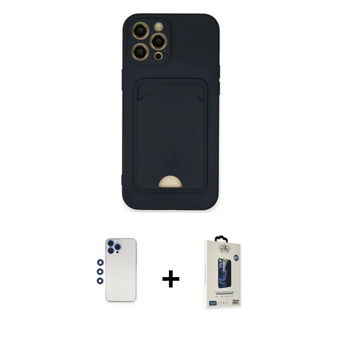 MARSİLYAN™- iPhone 12 Pro Max Kılıf Vadi Çizgi Prime - Siyah Bilvis Hayalet Cam Ekran Koruyucu + Shine Kamera Lens - LT