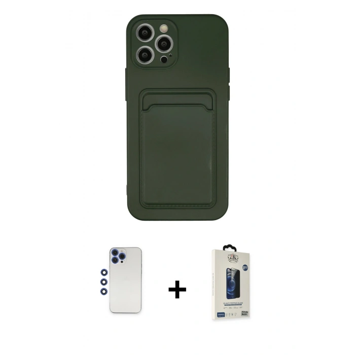 MARSİLYAN™- iPhone 12 Pro Max Kılıf Vadi Çizgi Prime - Siyah Bilvis Hayalet Cam Ekran Koruyucu + Shine Kamera Lens - LT