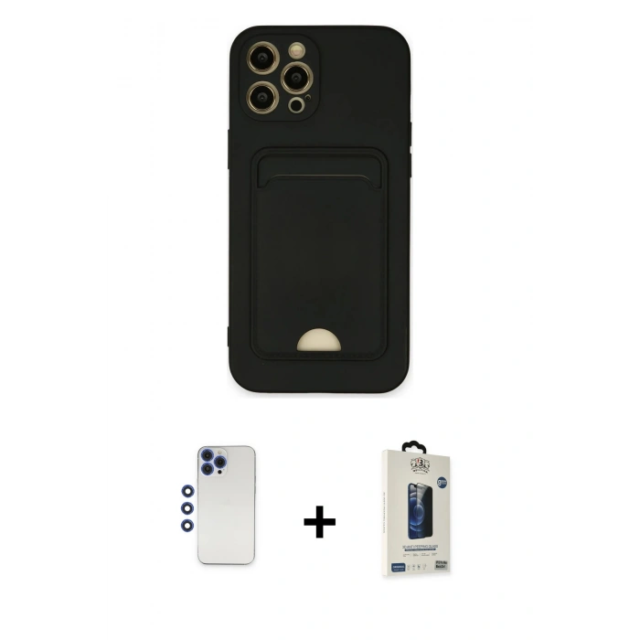 MARSİLYAN™- iPhone 12 Pro Max Kılıf Vadi Çizgi Prime - Siyah Bilvis Hayalet Cam Ekran Koruyucu + Shine Kamera Lens - LT