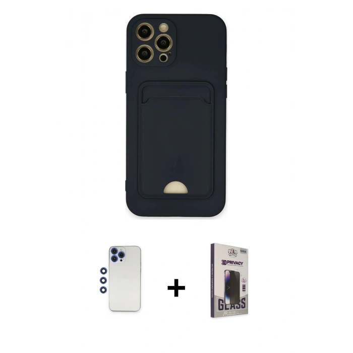 MARSİLYAN™- iPhone 12 Pro Max Kılıf Vadi Çizgi Prime - Siyah Bilvis Hayalet Cam Ekran Koruyucu + Shine Kamera Lens - LT