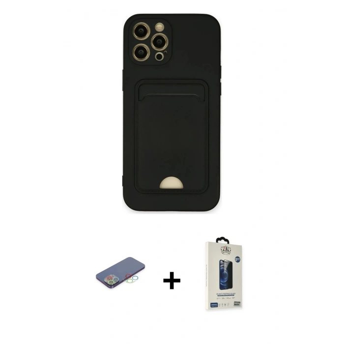 MARSİLYAN™- iPhone 12 Pro Max Kılıf Vadi Çizgi Prime - Siyah Bilvis Hayalet Cam Ekran Koruyucu + Renkli Kamera Lens Koruma Cam - MI