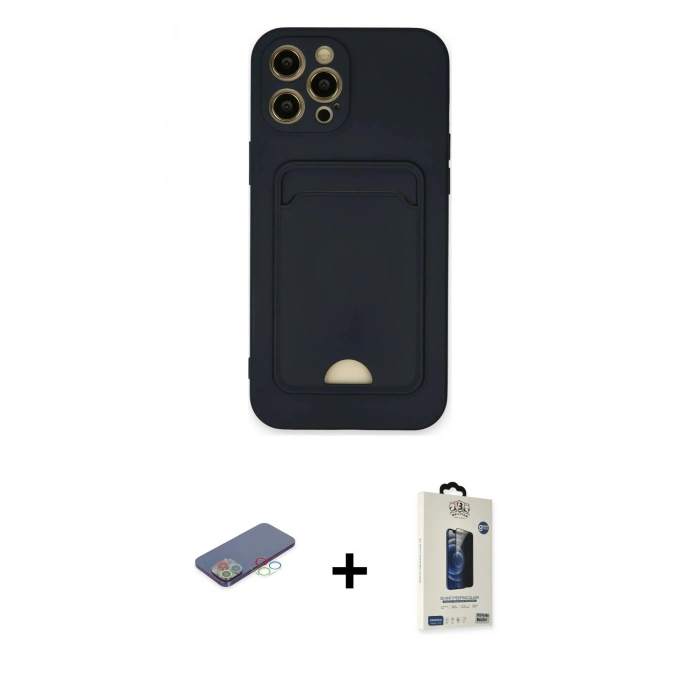 MARSİLYAN™- iPhone 12 Pro Max Kılıf Vadi Çizgi Prime - Siyah Bilvis Hayalet Cam Ekran Koruyucu + Renkli Kamera Lens Koruma Cam - MI