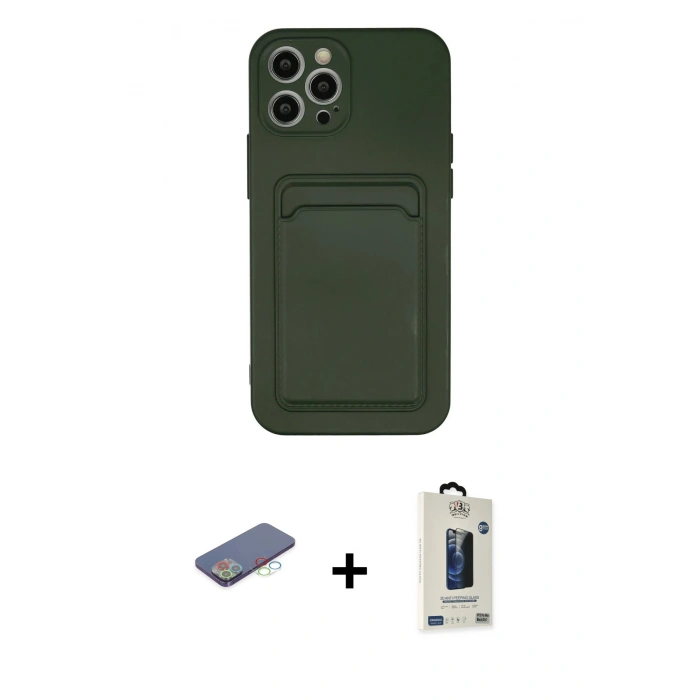 MARSİLYAN™- iPhone 12 Pro Max Kılıf Vadi Çizgi Prime - Siyah Bilvis Hayalet Cam Ekran Koruyucu + Renkli Kamera Lens Koruma Cam - MI