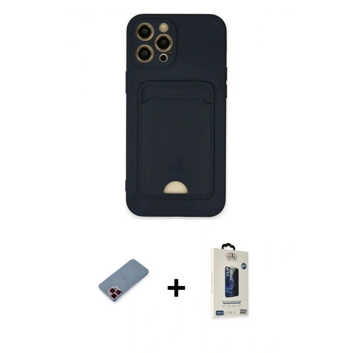 MARSİLYAN™- iPhone 12 Pro Max Kılıf Vadi Çizgi Prime - Siyah Bilvis Hayalet Cam Ekran Koruyucu + Metal Kamera Lens Koruma Cam - KI