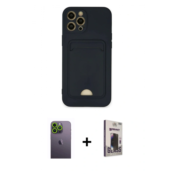 MARSİLYAN™- iPhone 12 Pro Max Kılıf Vadi Çizgi Prime - Siyah Bilvis Hayalet Cam Ekran Koruyucu + Neon Fosforlu Kamera Lens - YL
