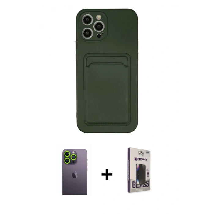 MARSİLYAN™- iPhone 12 Pro Max Kılıf Vadi Çizgi Prime - Siyah Bilvis Hayalet Cam Ekran Koruyucu + Neon Fosforlu Kamera Lens - YL