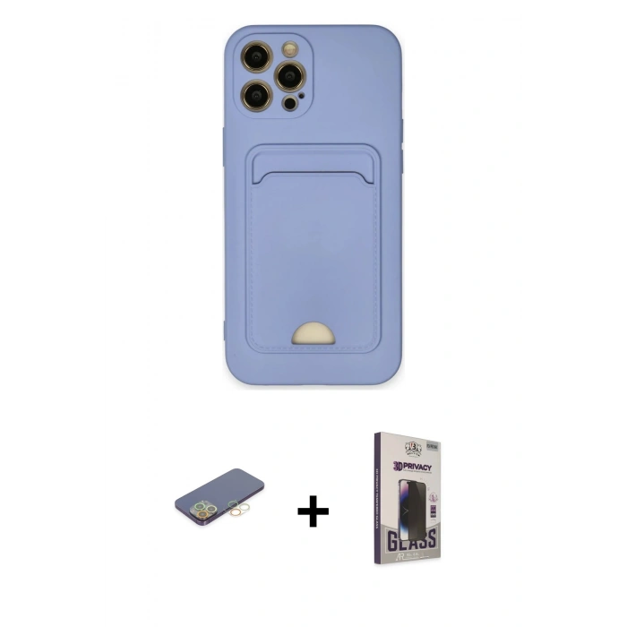 MARSİLYAN™- iPhone 12 Pro Max Kılıf Vadi Çizgi Prime - Siyah Bilvis Hayalet Cam Ekran Koruyucu + Renkli Kamera Lens Koruma Cam - SI