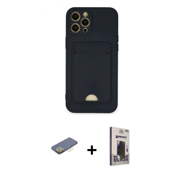 MARSİLYAN™- iPhone 12 Pro Max Kılıf Vadi Çizgi Prime - Siyah Bilvis Hayalet Cam Ekran Koruyucu + Renkli Kamera Lens Koruma Cam - SI