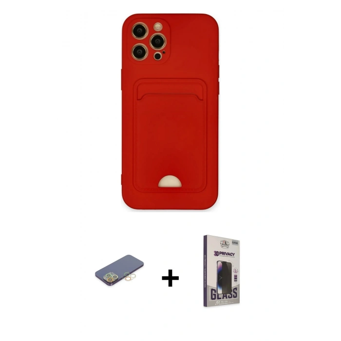 MARSİLYAN™- iPhone 12 Pro Max Kılıf Vadi Çizgi Prime - Siyah Bilvis Hayalet Cam Ekran Koruyucu + Renkli Kamera Lens Koruma Cam - SI
