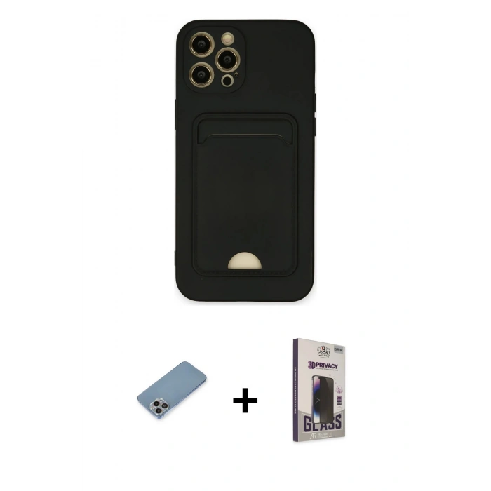 MARSİLYAN™- iPhone 12 Pro Max Kılıf Vadi Çizgi Prime - Siyah Bilvis Hayalet Cam Ekran Koruyucu + Shine Kamera Lens Koruma Cam - GI