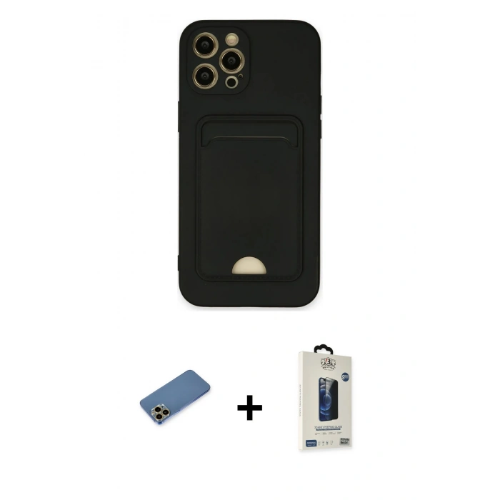 MARSİLYAN™- iPhone 12 Pro Max Kılıf Vadi Çizgi Prime - Siyah Bilvis Hayalet Cam Ekran Koruyucu + Shine Kamera Lens Koruma Cam - GD