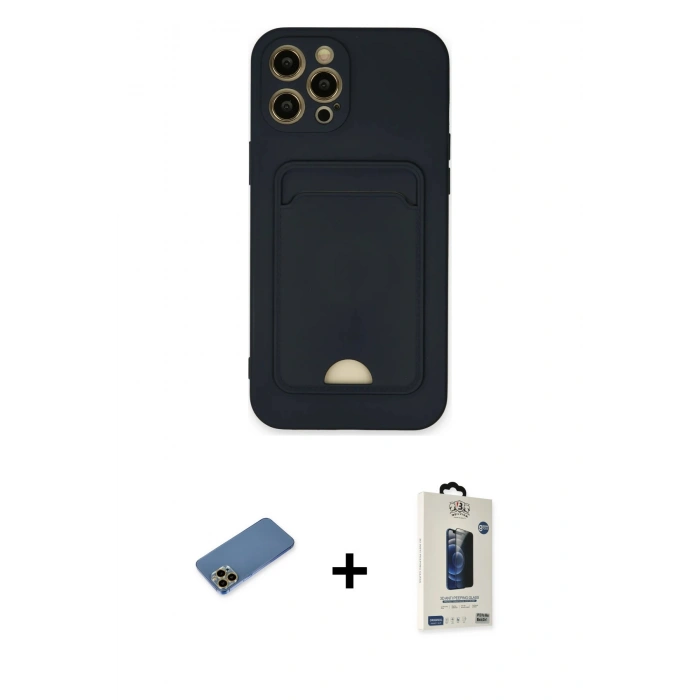 MARSİLYAN™- iPhone 12 Pro Max Kılıf Vadi Çizgi Prime - Siyah Bilvis Hayalet Cam Ekran Koruyucu + Shine Kamera Lens Koruma Cam - GD
