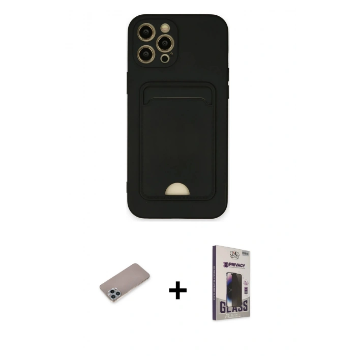 MARSİLYAN™- iPhone 12 Pro Max Kılıf Vadi Çizgi Prime - Siyah Bilvis Hayalet Cam Ekran Koruyucu + Sierra Blue Shine Kamera Lens Koruma Cam